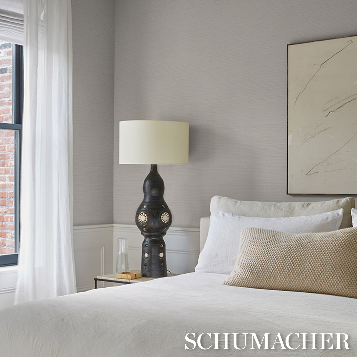 Abaca Fine Weave Vinyl Wallpaper in dove color - pattern number 5017482 - by Schumacher in the Schumacher Utility collection