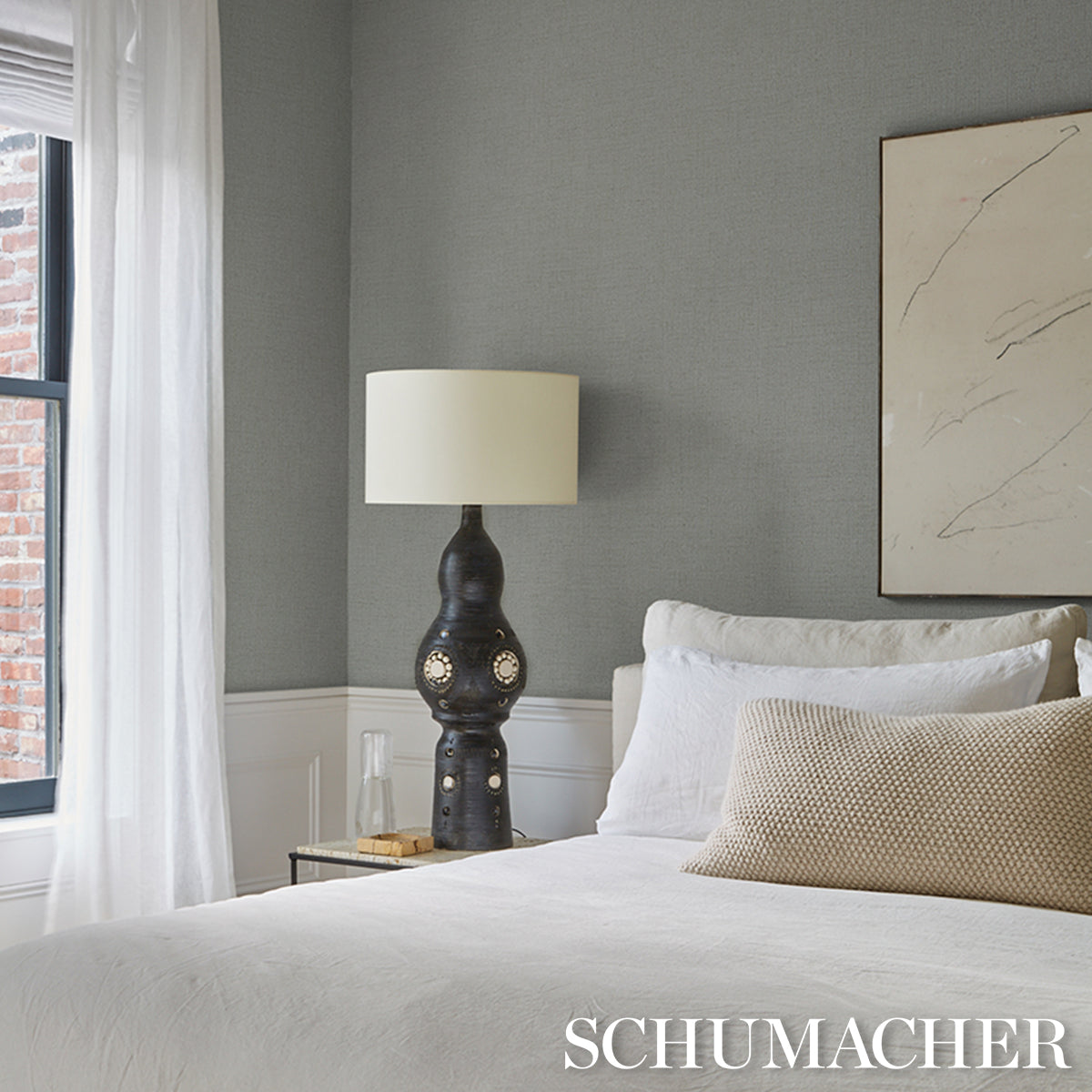 Banbridge Linen Vinyl Wallpaper in mineral color - pattern number 5017493 - by Schumacher in the Schumacher Utility collection