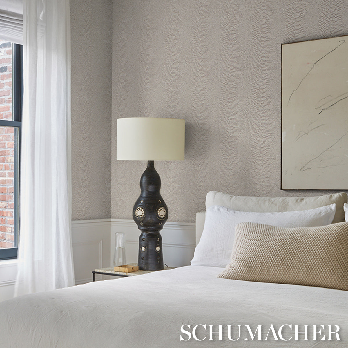 Snakeskin Vinyl Wallpaper in sand color - pattern number 5017501 - by Schumacher in the Schumacher Utility collection
