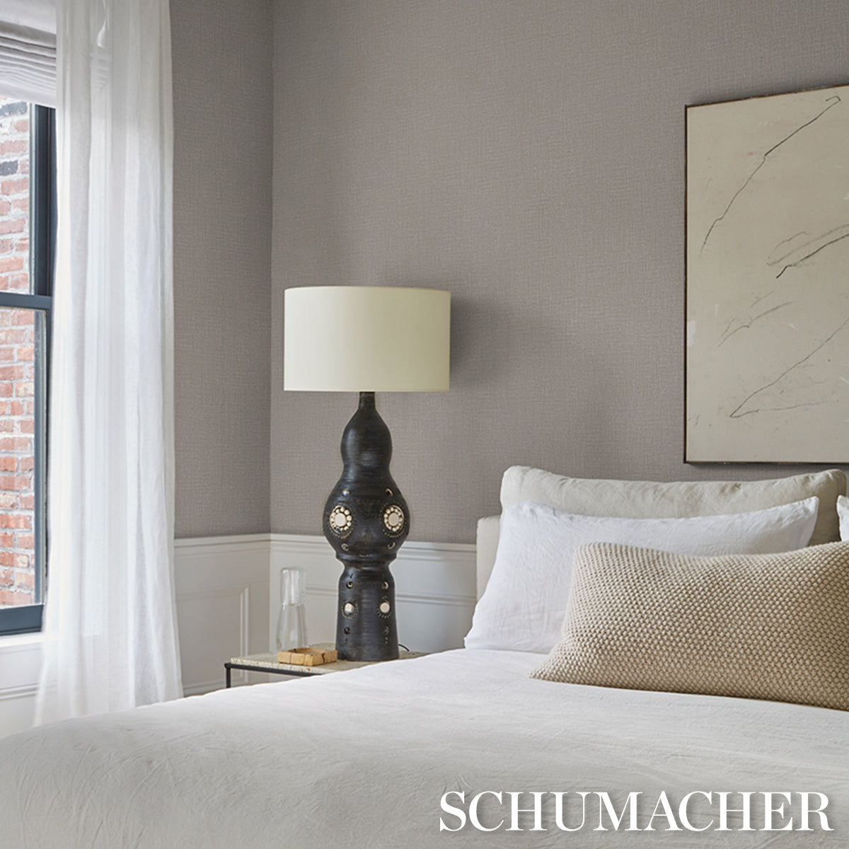 Campagne Linen Vinyl Wallpaper in stone color - pattern number 5017523 - by Schumacher in the Schumacher Utility collection