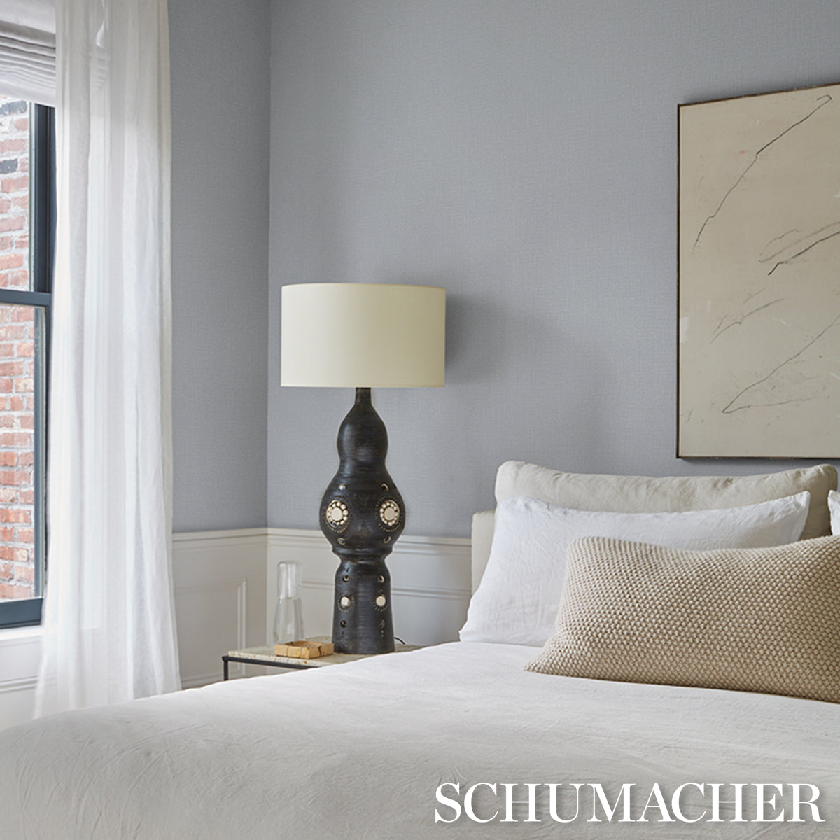 Campagne Linen Vinyl Wallpaper in chambray color - pattern number 5017525 - by Schumacher in the Schumacher Utility collection