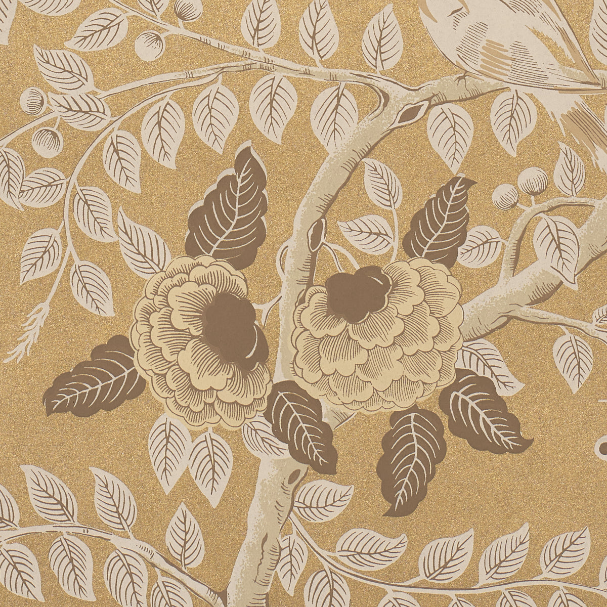 Tole Bird Wallpaper in gold color - pattern number 5017540 - by Schumacher in the Schumacher Classics collection