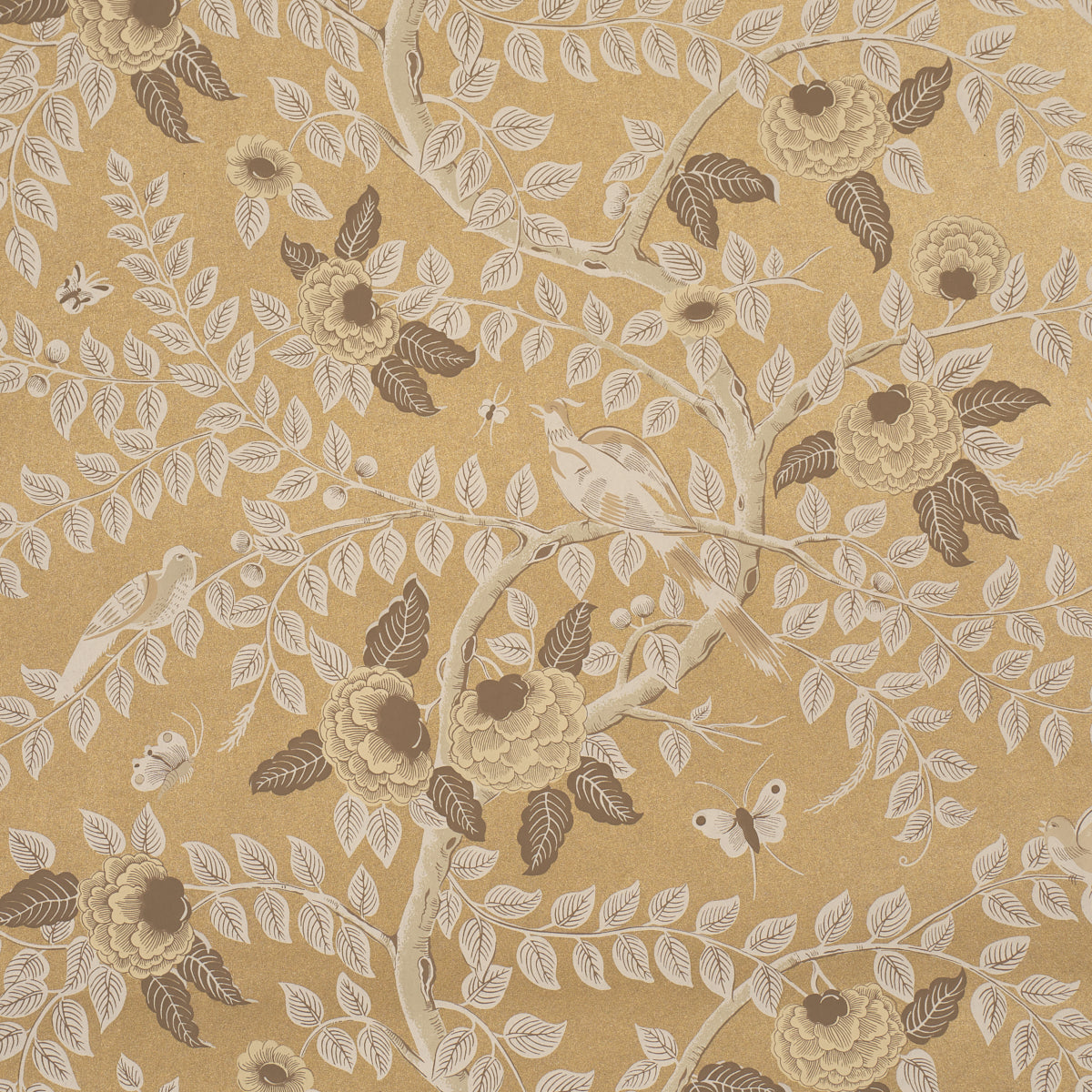 Tole Bird Wallpaper in gold color - pattern number 5017540 - by Schumacher in the Schumacher Classics collection