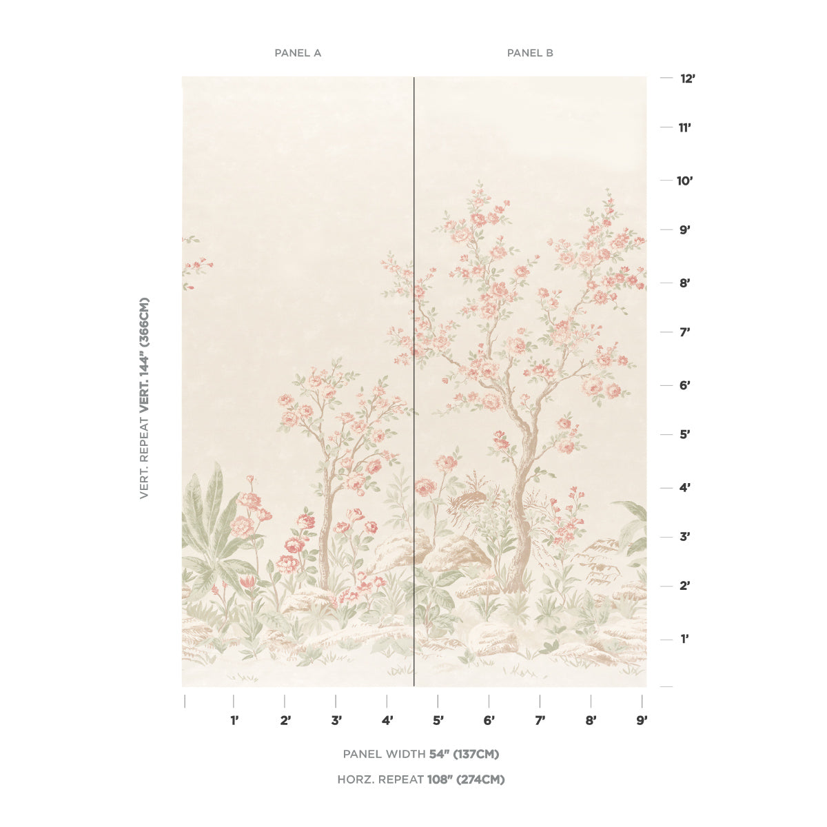 Charlottes Garden 2 Panel Set Wallpaper in petal color - pattern number 5017550 - by Schumacher in the Schumacher Classics collection
