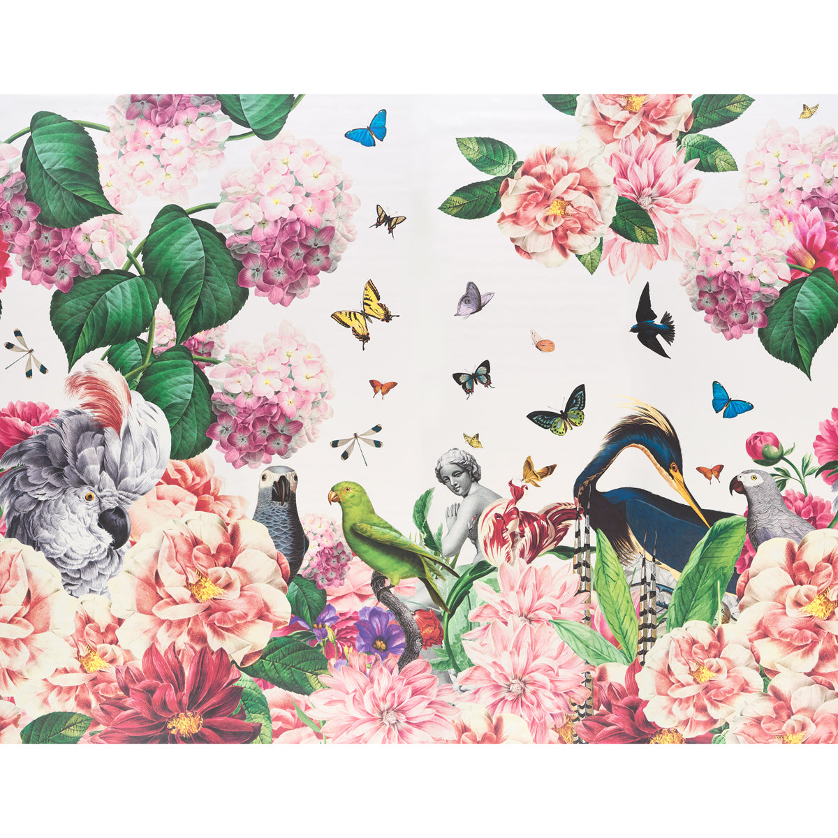 Flores Paradisi 4 Panel Set Wallpaper in rose and peony color - pattern number 5017560 - by Schumacher in the Katie Lydon collection