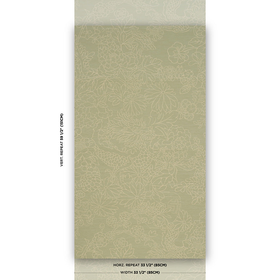 Chiang Mai Dragon Silhouette Raffia Wallpaper in sage color - pattern number 5017621 - by Schumacher in the Atelier Paris collection