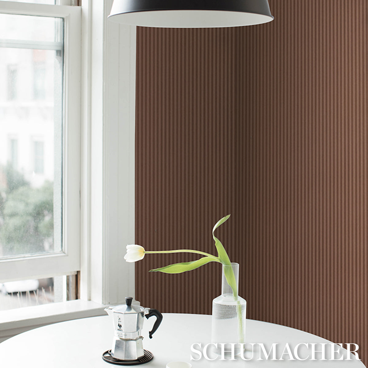 Edwin Stripe Narrow Wallpaper in terracotta color - pattern number 5017633 - by Schumacher in the Atelier Paris collection