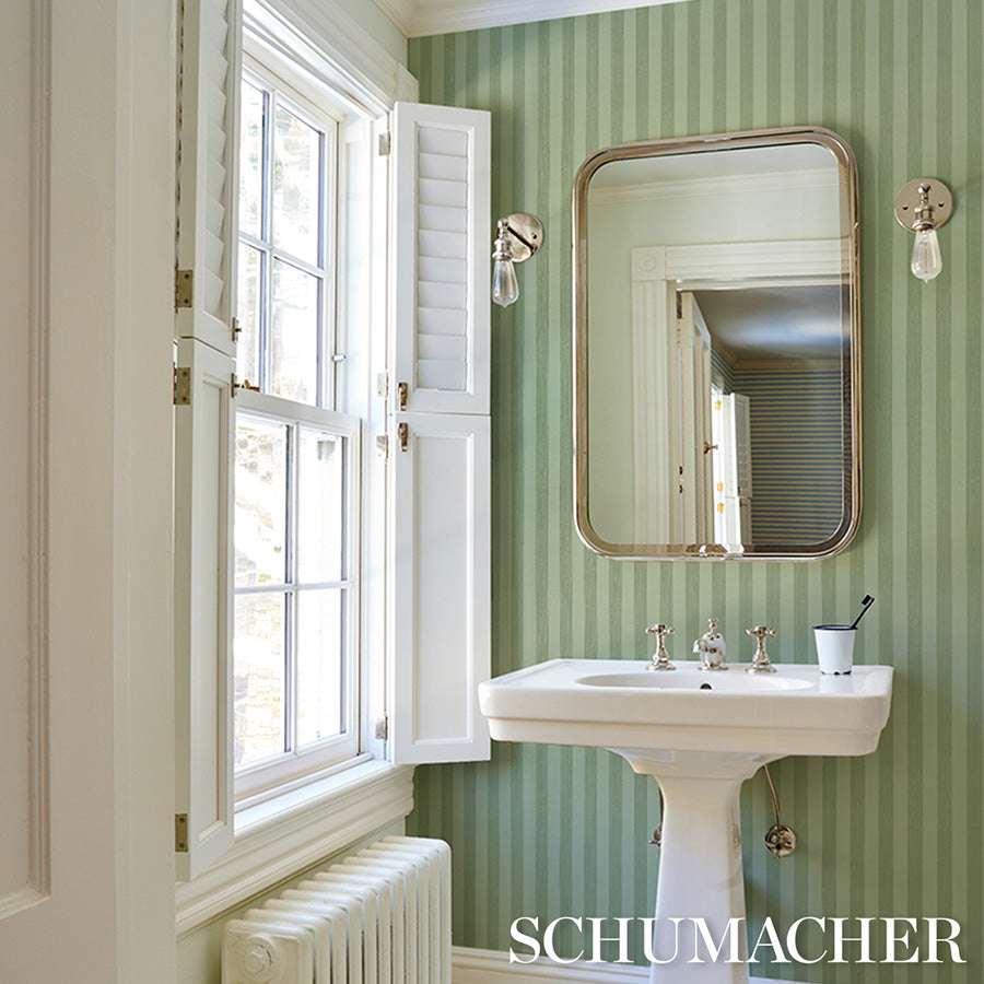 Edwin Stripe Medium Wallpaper in sage color - pattern number 5017640 - by Schumacher in the Atelier Paris collection