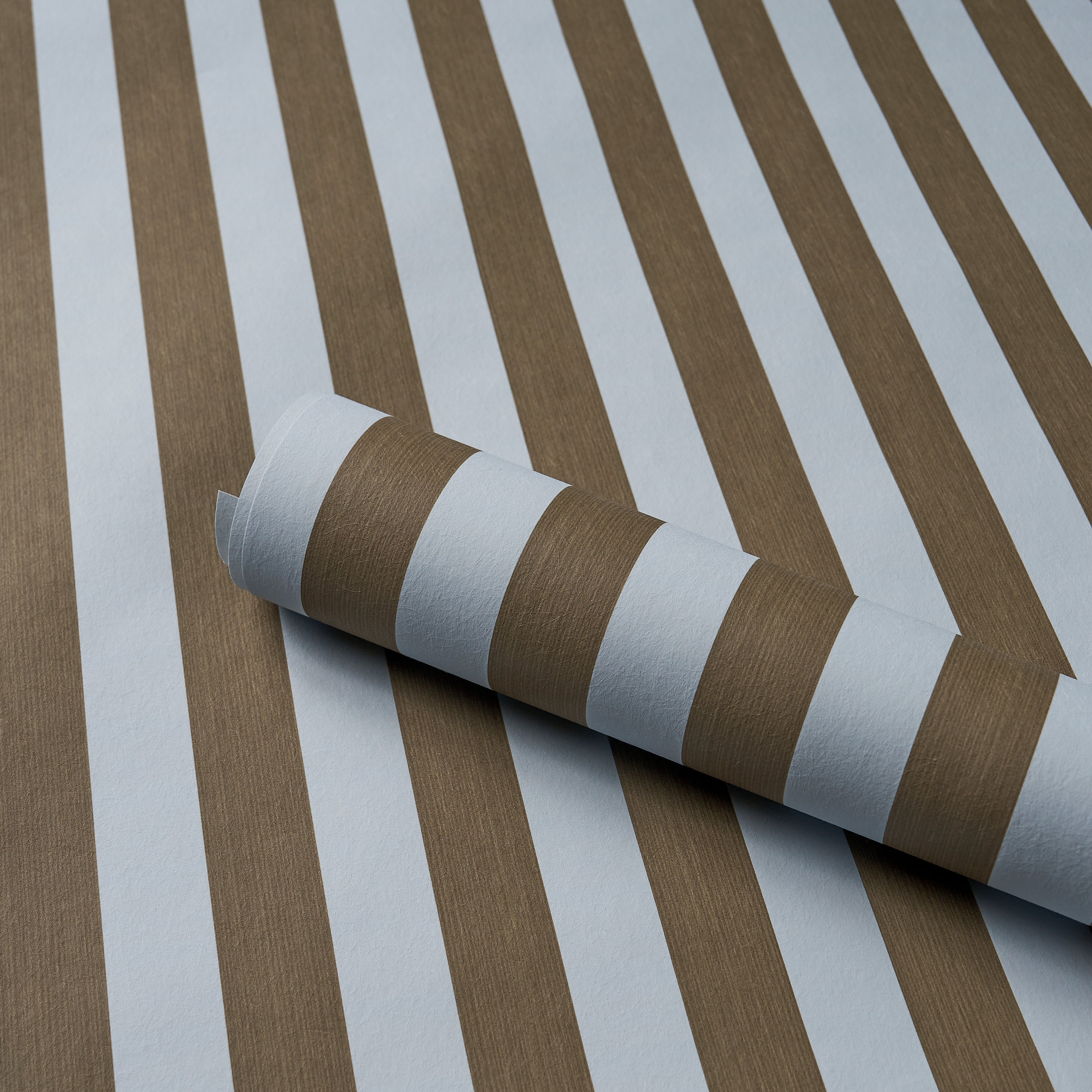 Edwin Stripe Medium Wallpaper in brown and sky color - pattern number 5017642 - by Schumacher in the Atelier Paris collection