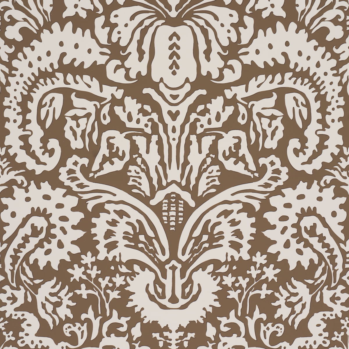 Suffolk Damask Wallpaper in brown color - pattern number 5017720 - by Schumacher in the Veere Grenney collection