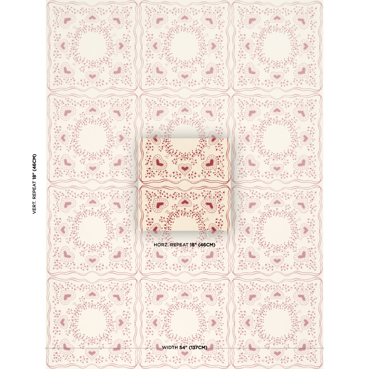 Garden Of Hearts Wallpaper in red color - pattern number 5017861 - by Schumacher in the Backdrop I collection