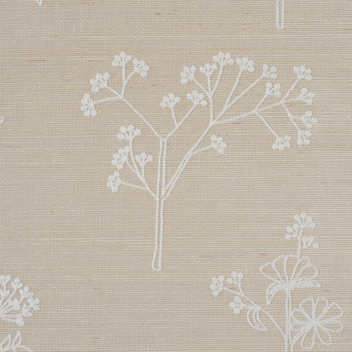 Lisbeth Embroidered Sisal Wallpaper in pearl color - pattern number 5017912 - by Schumacher in the Perennial Favorites collection