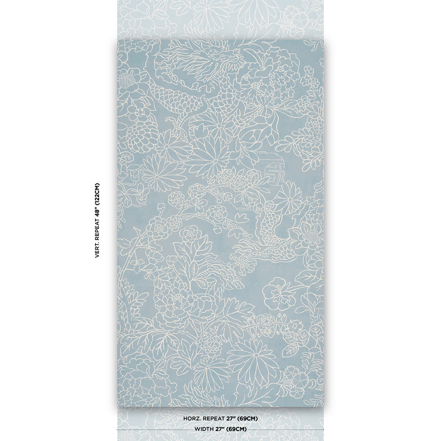Chiang Mai Dragon Silhouette Wallpaper in ciel de provence color - pattern number 5017920 - by Schumacher in the Atelier Paris collection
