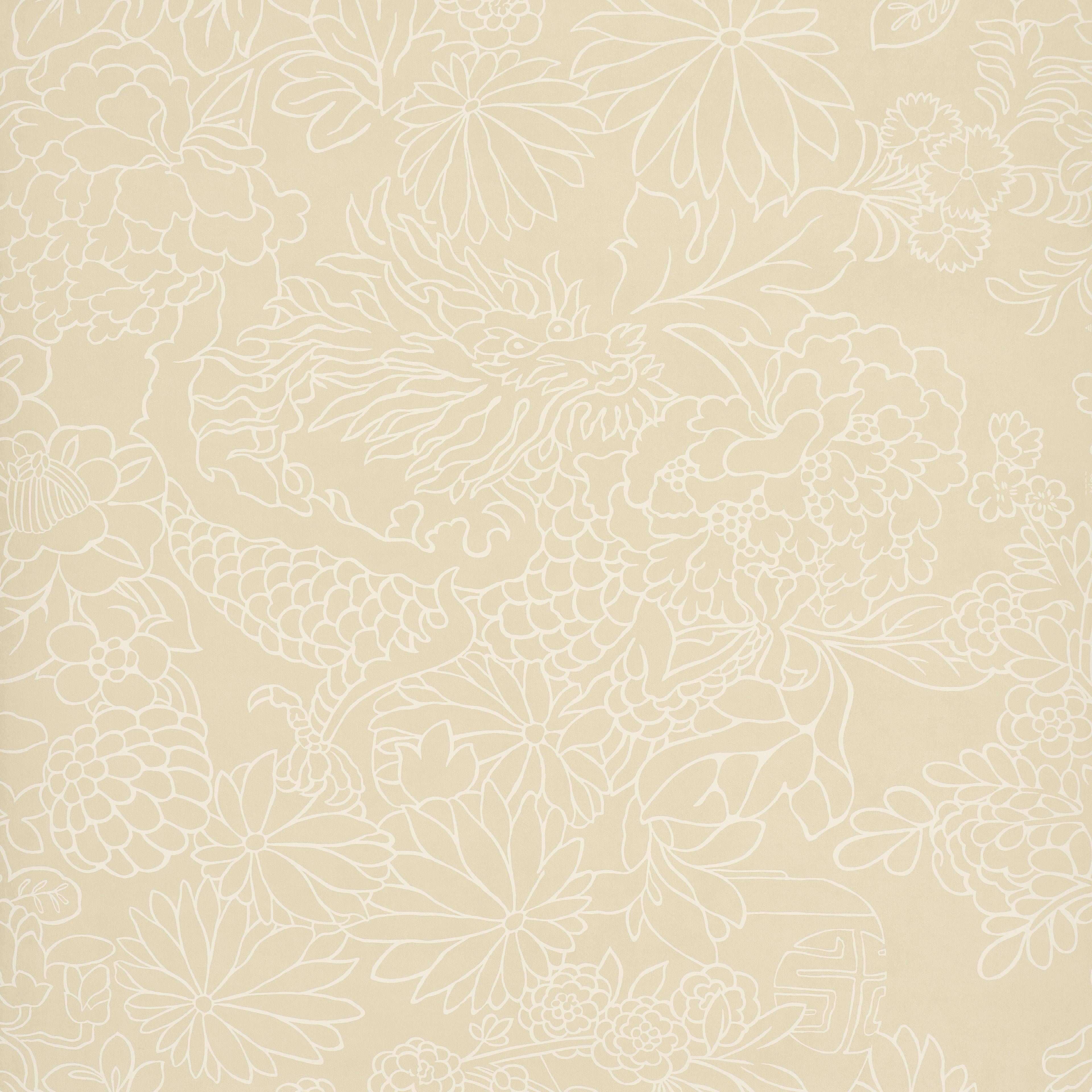 Chiang Mai Dragon Silhouette Wallpaper in mistral sand color - pattern number 5017922 - by Schumacher in the Atelier Paris collection