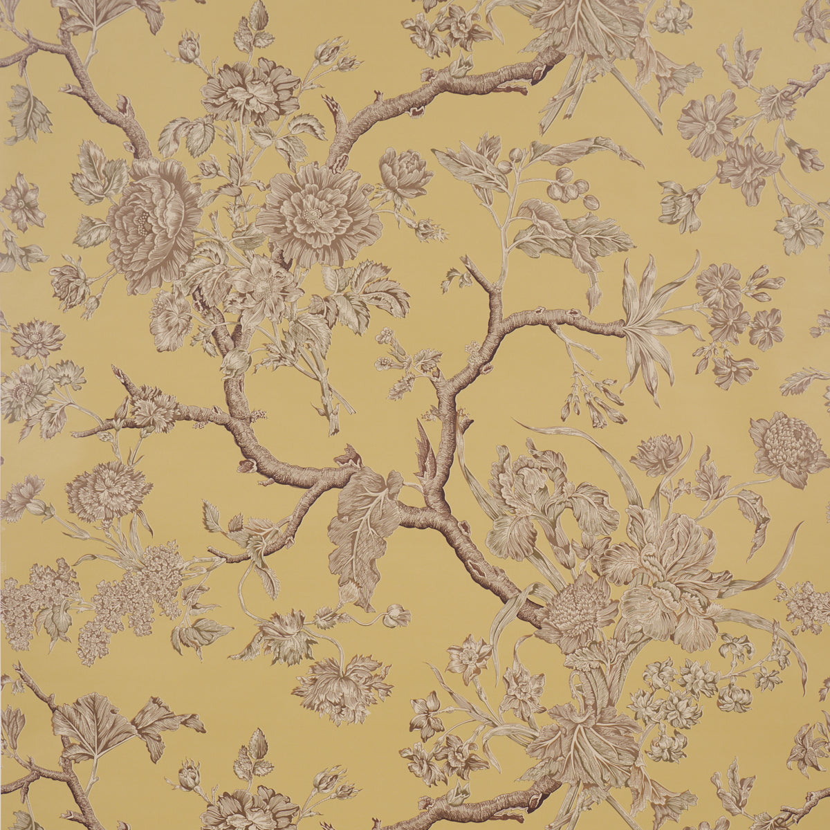 Inverness Garden Wallpaper in buttercup color - pattern number 5017971 - by Schumacher in the A Country Life collection