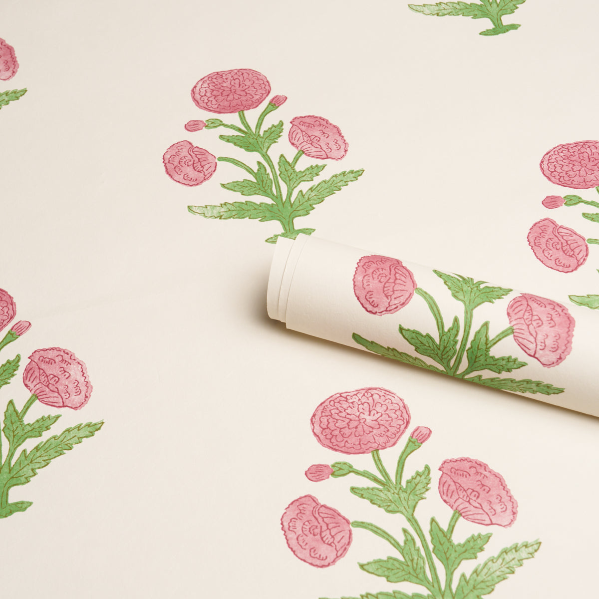 Poppy Print Wallpaper in rose and grass color - pattern number 5017980 - by Schumacher in the Perennial Favorites collection