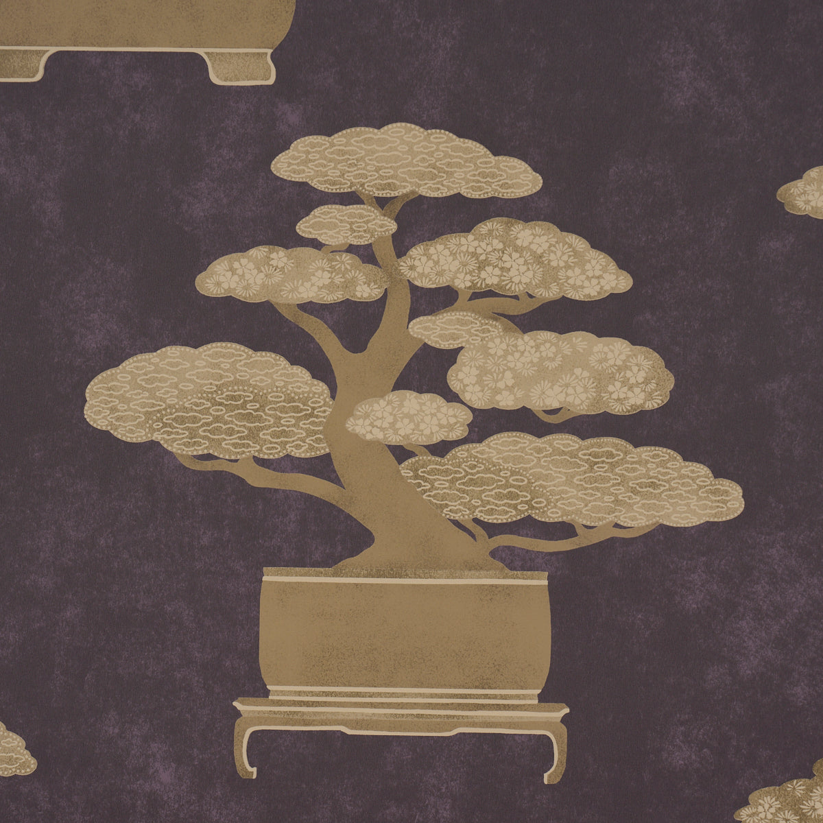 Bonsai Tree Wallpaper in aubergine color - pattern number 5018001 - by Schumacher in the Japonisme collection