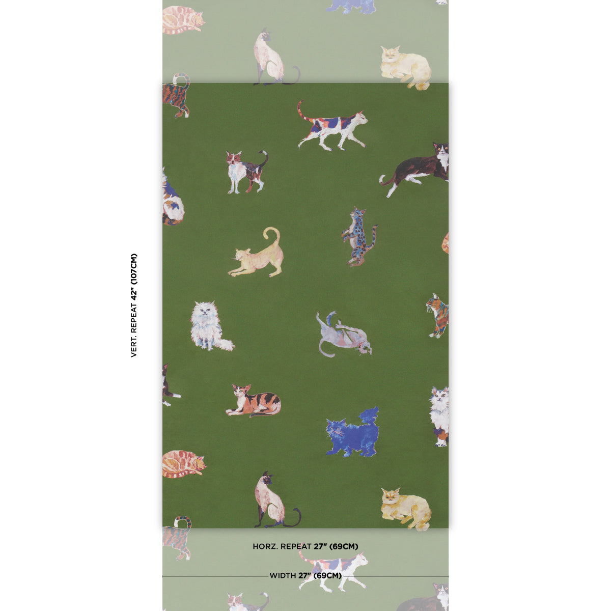 Cats Wallpaper in Green color - pattern number 5018070 - by Schumacher in the Happy Menocal collection