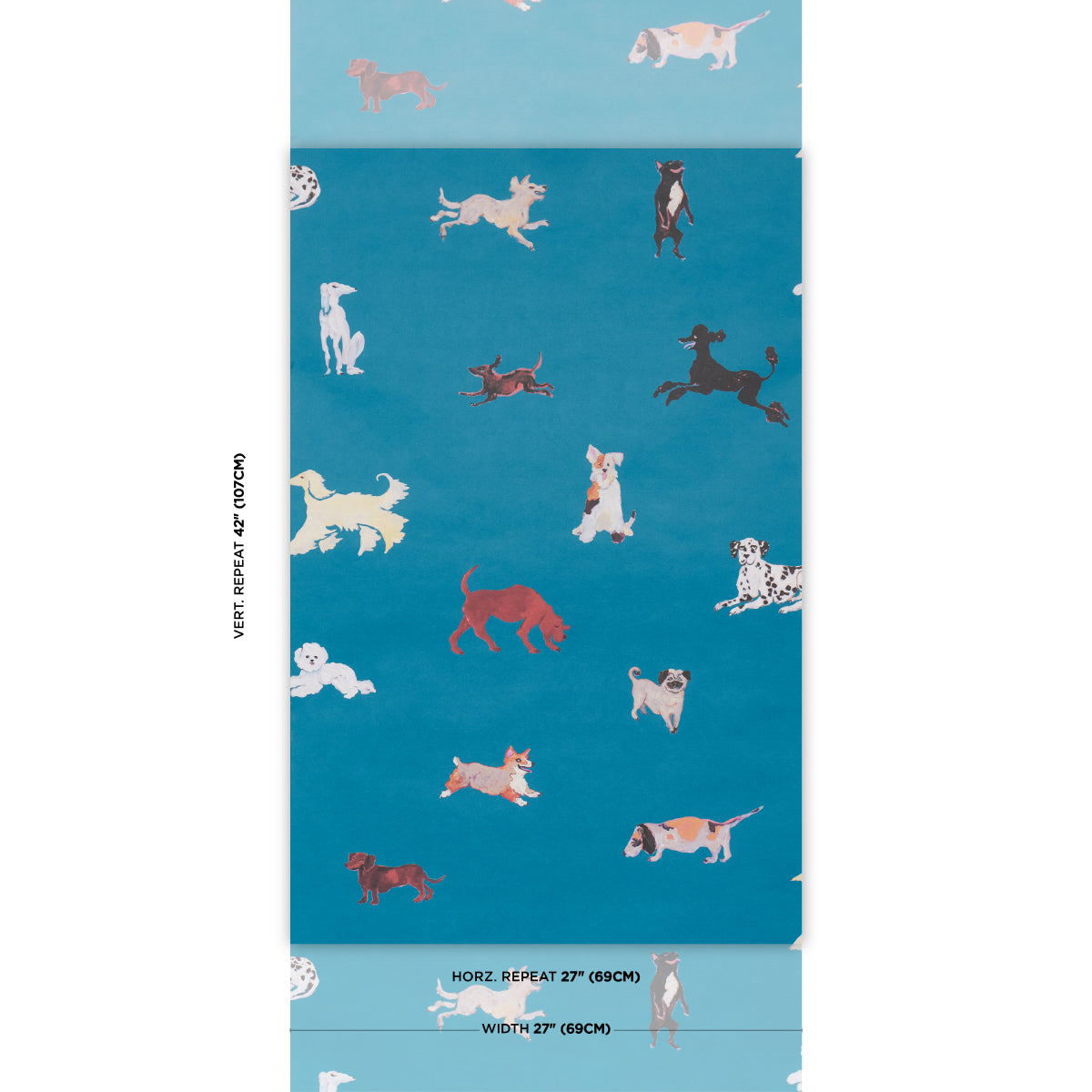 Dogs Wallpaper in Cerulean color - pattern number 5018081 - by Schumacher in the Happy Menocal collection