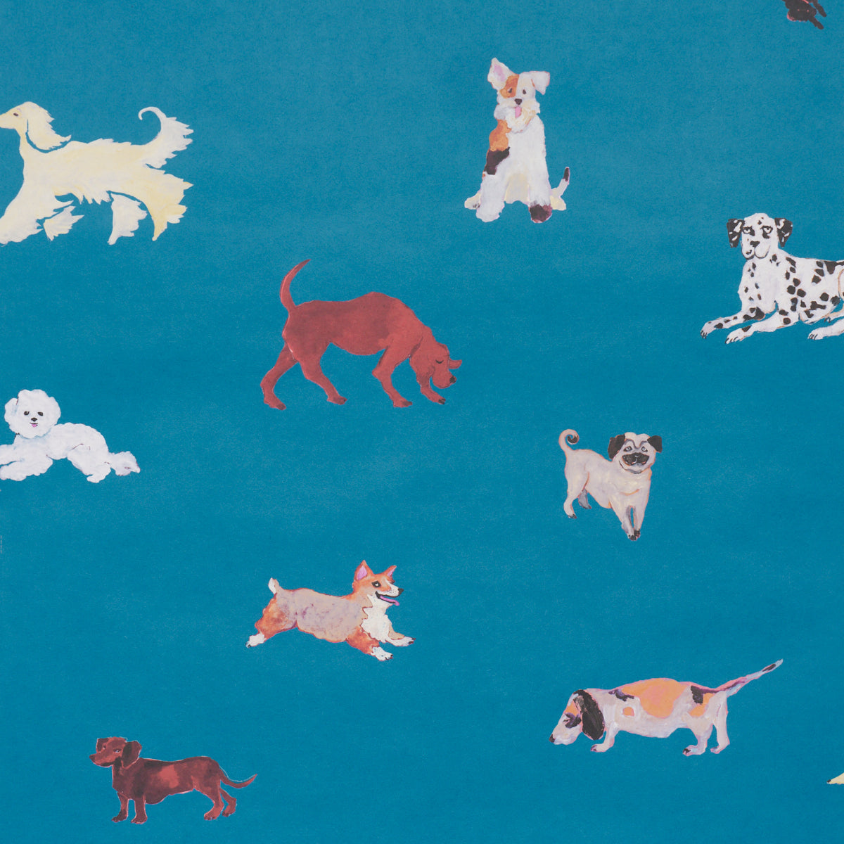 Dogs Wallpaper in Cerulean color - pattern number 5018081 - by Schumacher in the Happy Menocal collection