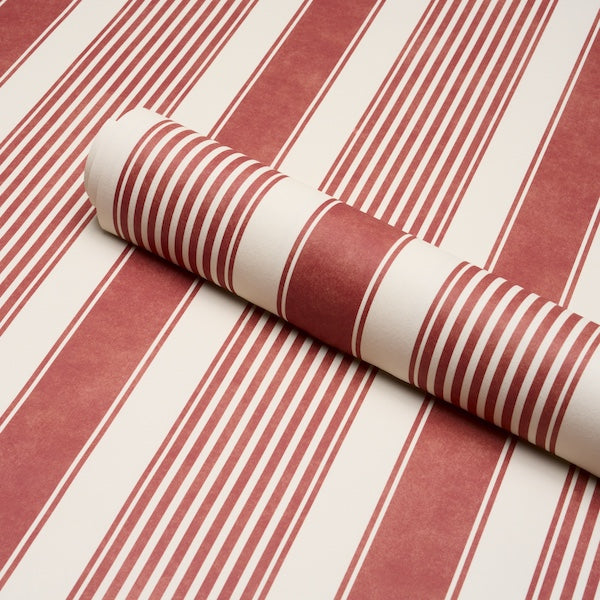 Summerville Stripe Wallpaper in currant color - pattern number 5018140 - by Schumacher in the Stripe Wallcovering Collection collection