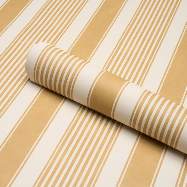 Summerville Stripe Wallpaper in ochre color - pattern number 5018143 - by Schumacher in the Stripe Wallcovering Collection collection