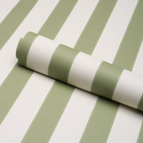 Louise Stripe Wallpaper in moss color - pattern number 5018155 - by Schumacher in the Stripe Wallcovering Collection collection