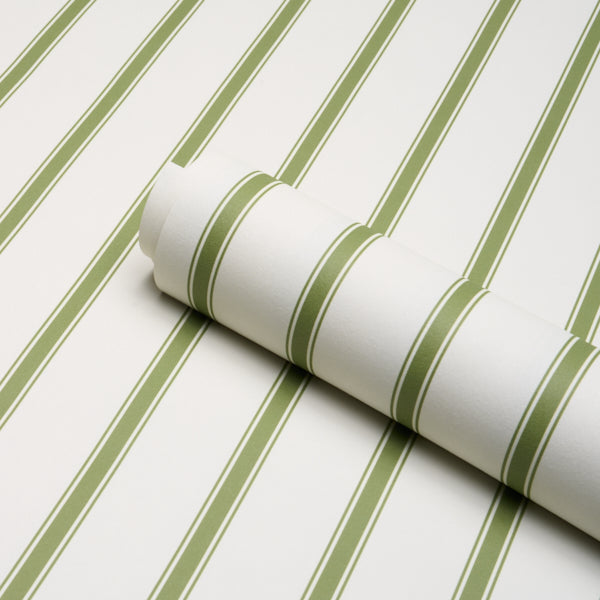 Westerly Stripe Wallpaper in moss color - pattern number 5018165 - by Schumacher in the Stripe Wallcovering Collection collection