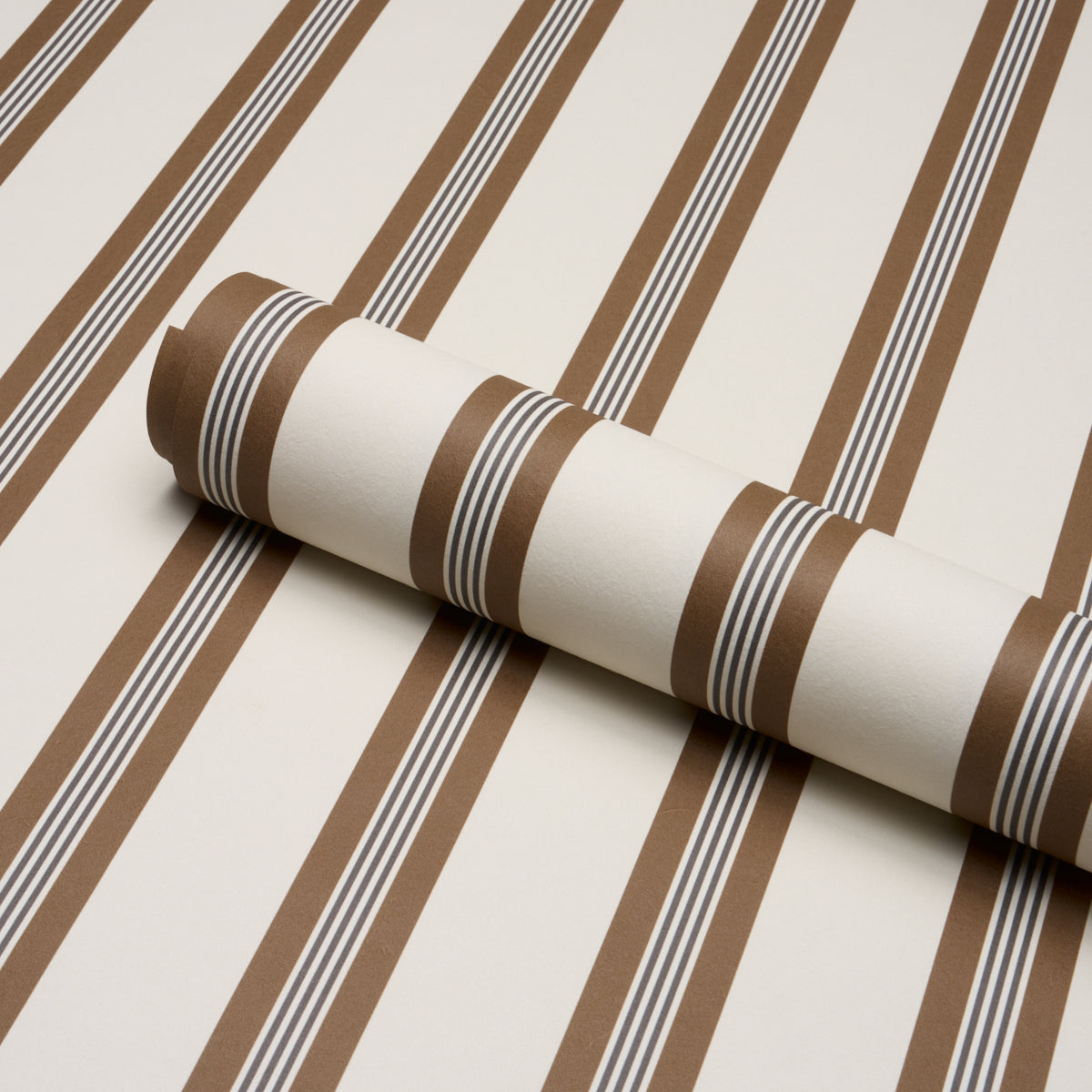 Chatham Stripe Wallpaper in umber color - pattern number 5018174 - by Schumacher in the Stripe Wallcovering Collection collection
