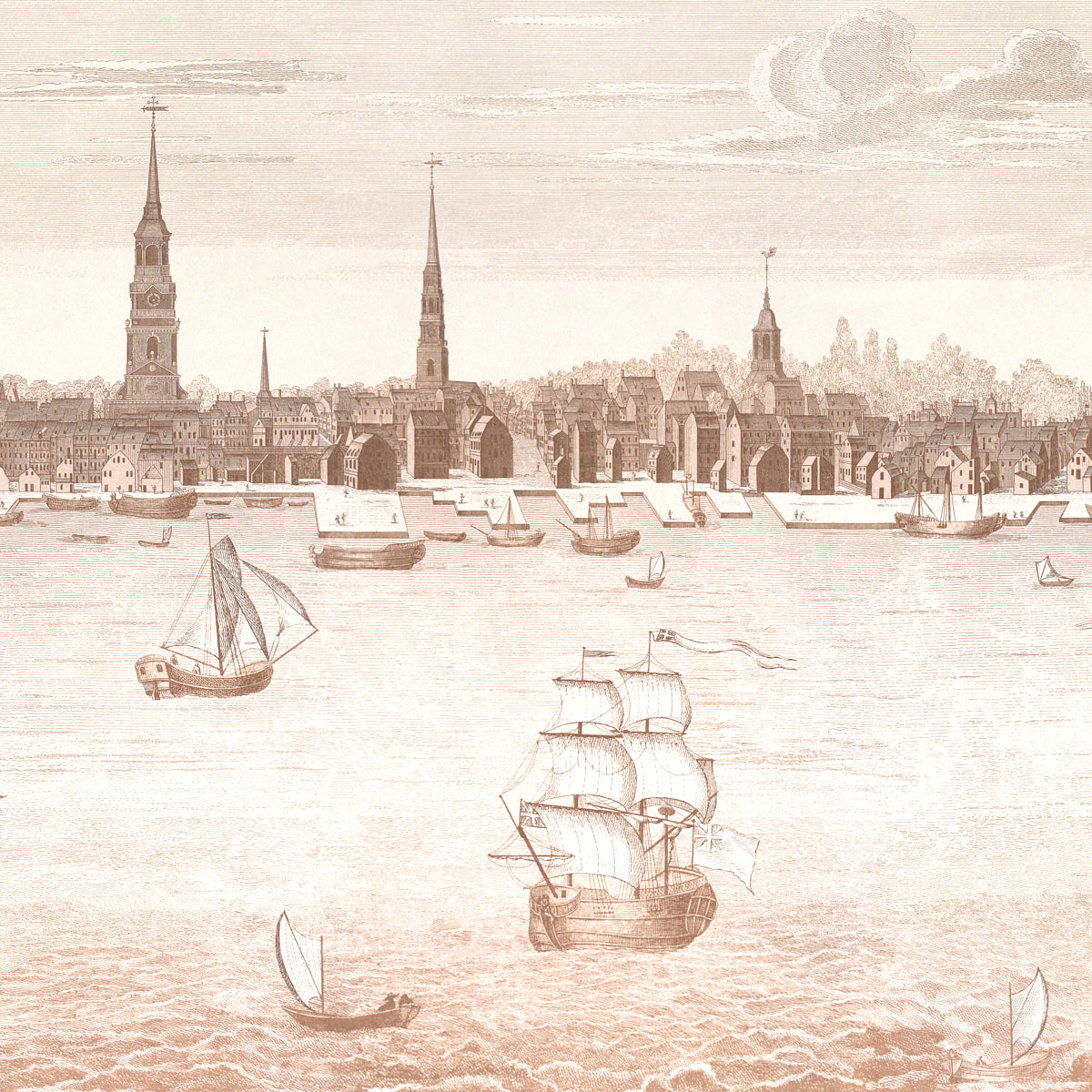 Philadelphia Harbor Panel Wallpaper in Sepia color - pattern number 5018391 - by Schumacher in the American Heritage collection