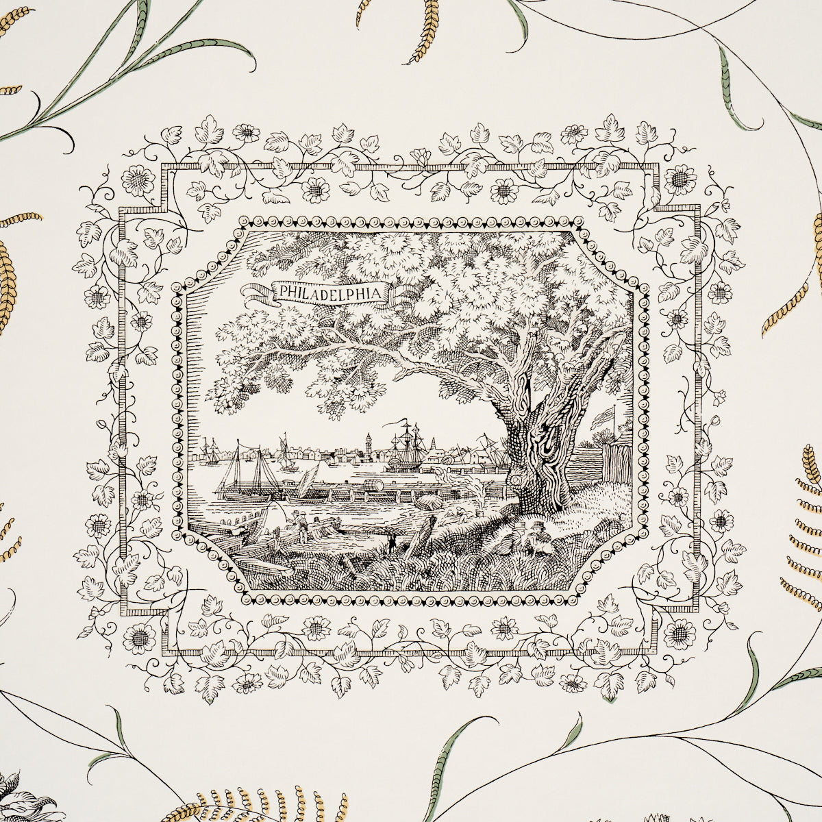 Century Scenic Toile Wallpaper in Black color - pattern number 5018410 - by Schumacher in the American Heritage collection