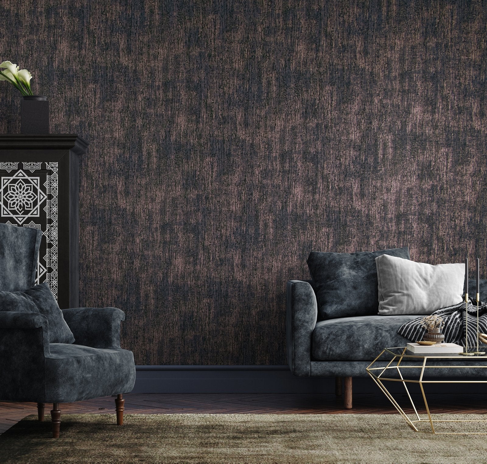 Neptun Ocean blue wallpaper in purple lilac color - pattern number GH51206-23 - by Galerie in the Universe collection