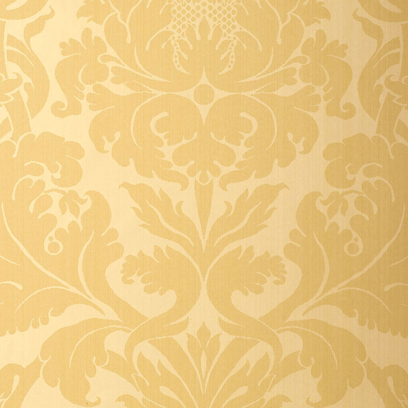 Fiorella Damask wallpaper in yellow color - pattern number 529191 - by Schumacher in the Palazzo collection