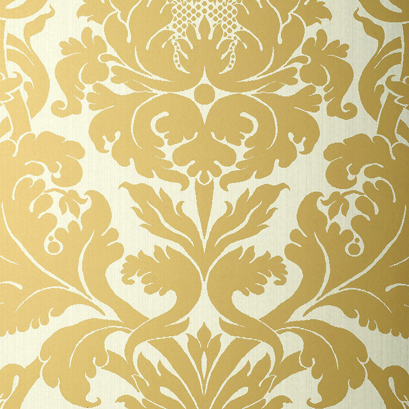 Fiorella Damask wallpaper in patina color - pattern number 529192 - by Schumacher in the Palazzo collection
