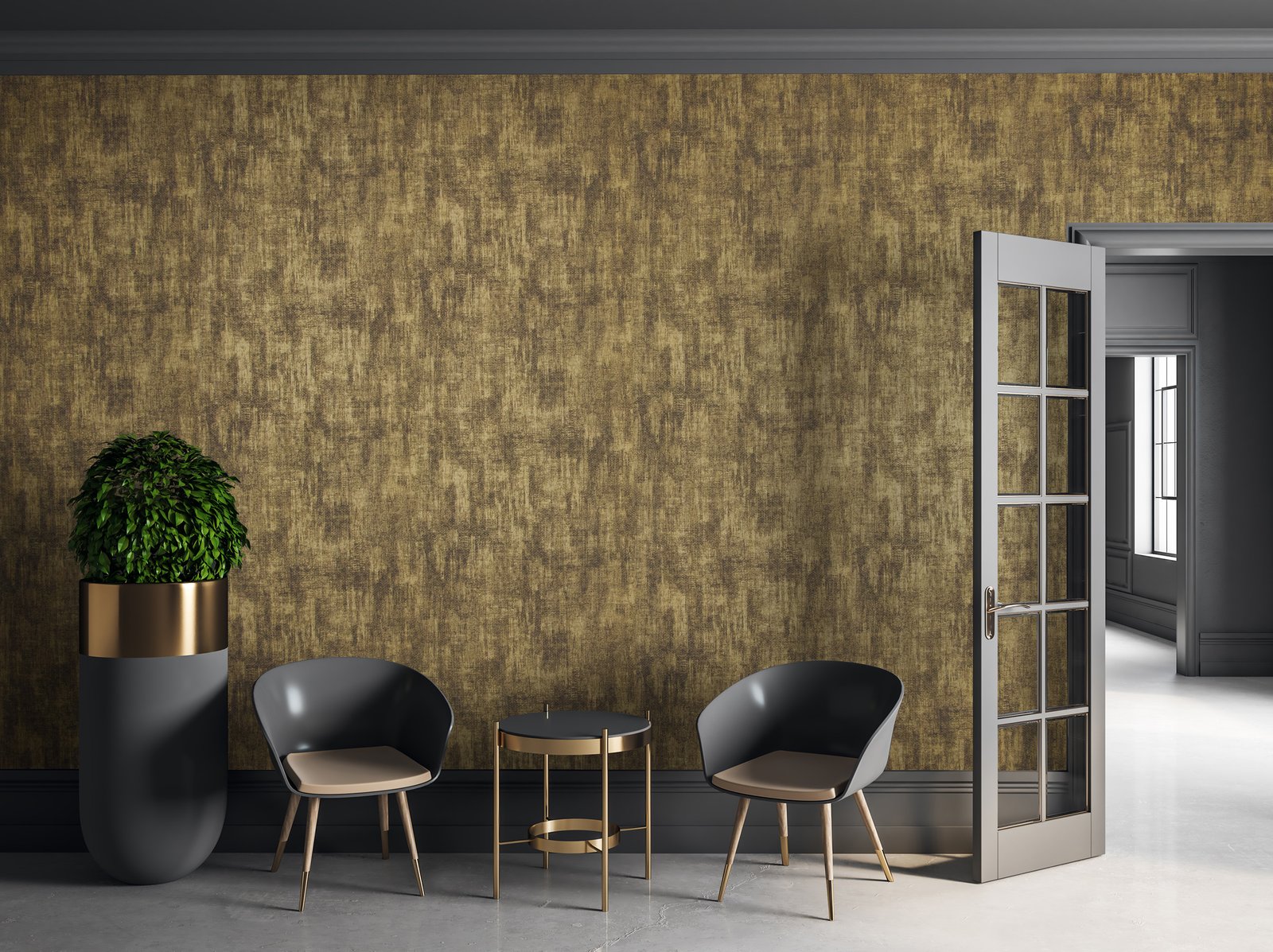 Merkur Umber Brown wallpaper in gold color - pattern number GH64625-23 - by Galerie in the Universe collection