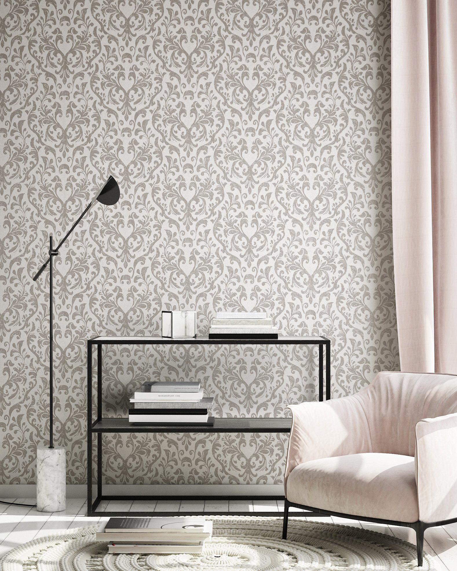 Notting Hill / Loft Damask wallpaper in beige color - pattern number GH64858-23 - by Galerie in the Urban Classics collection