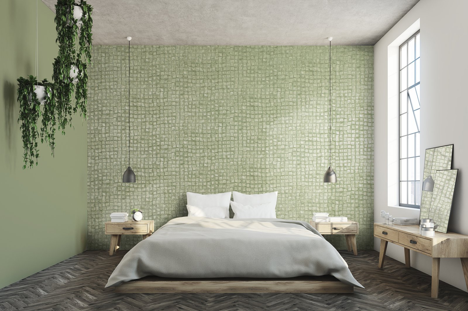 Manhattan / Loft Tile wallpaper in green color - pattern number GH64864-23 - by Galerie in the Urban Classics collection