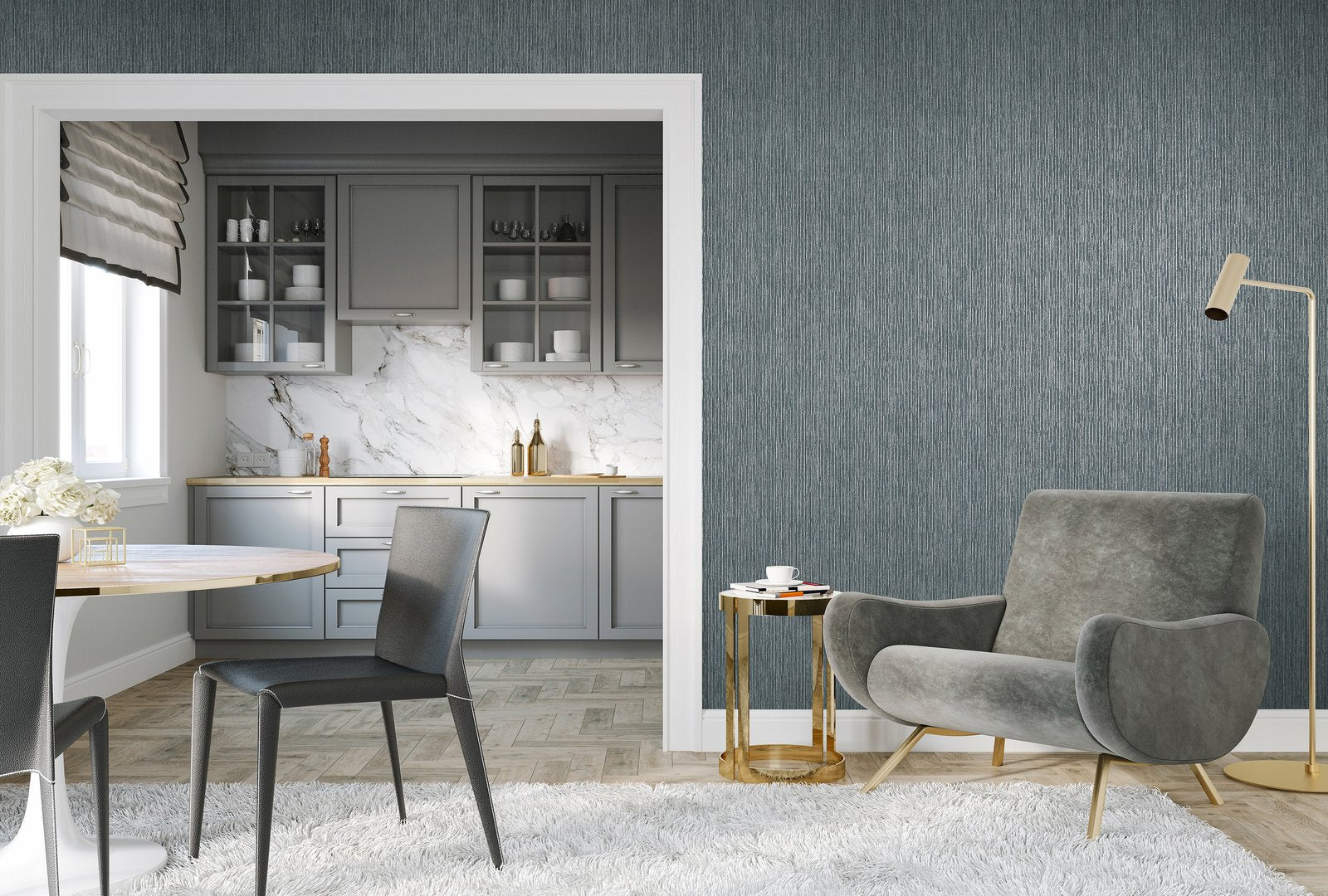 Curtain wallpaper in blue color - pattern number GH65047-23 - by Galerie in the Feel collection