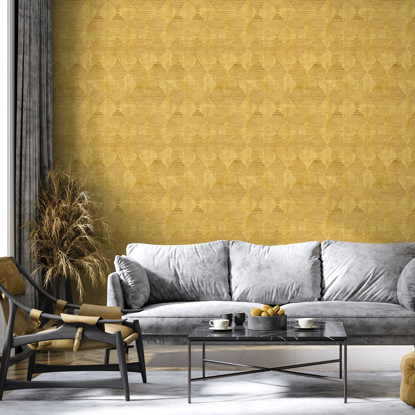 Raffia wallpaper in yellow color - pattern number GH65344-23 - by Galerie in the Pepper collection