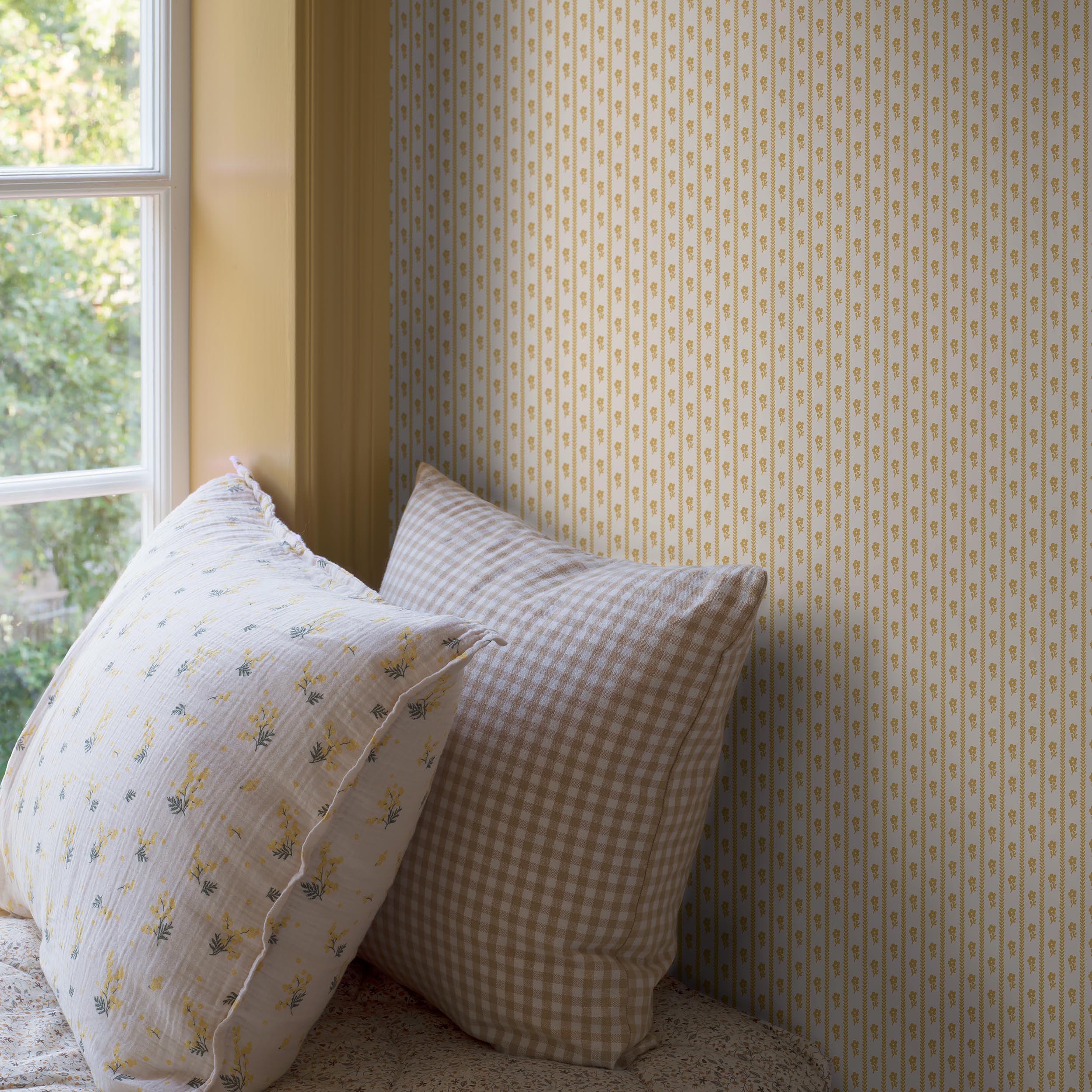 Lilla Lyckan Wallpaper in mustard color - pattern number 6953 - by Schumacher in the Borastapeter collection