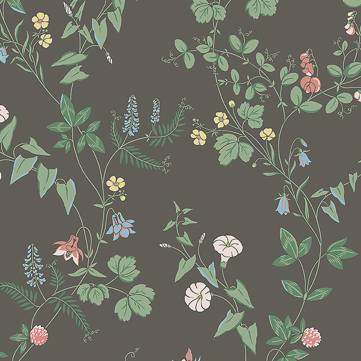 Midsummers Eve wallpaper in charcoal color - pattern number 7679 - by Schumacher in the Borastapeter collection