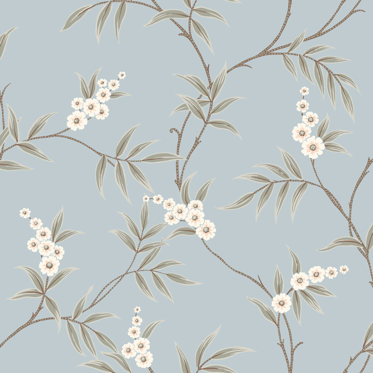 Floral Tree Wallpaper in sky color - pattern number 7762 - by Schumacher in the Borastapeter collection