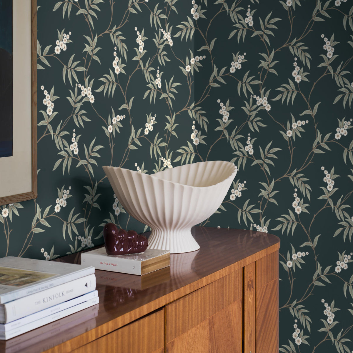 Floral Tree Wallpaper in spruce color - pattern number 7765 - by Schumacher in the Borastapeter collection