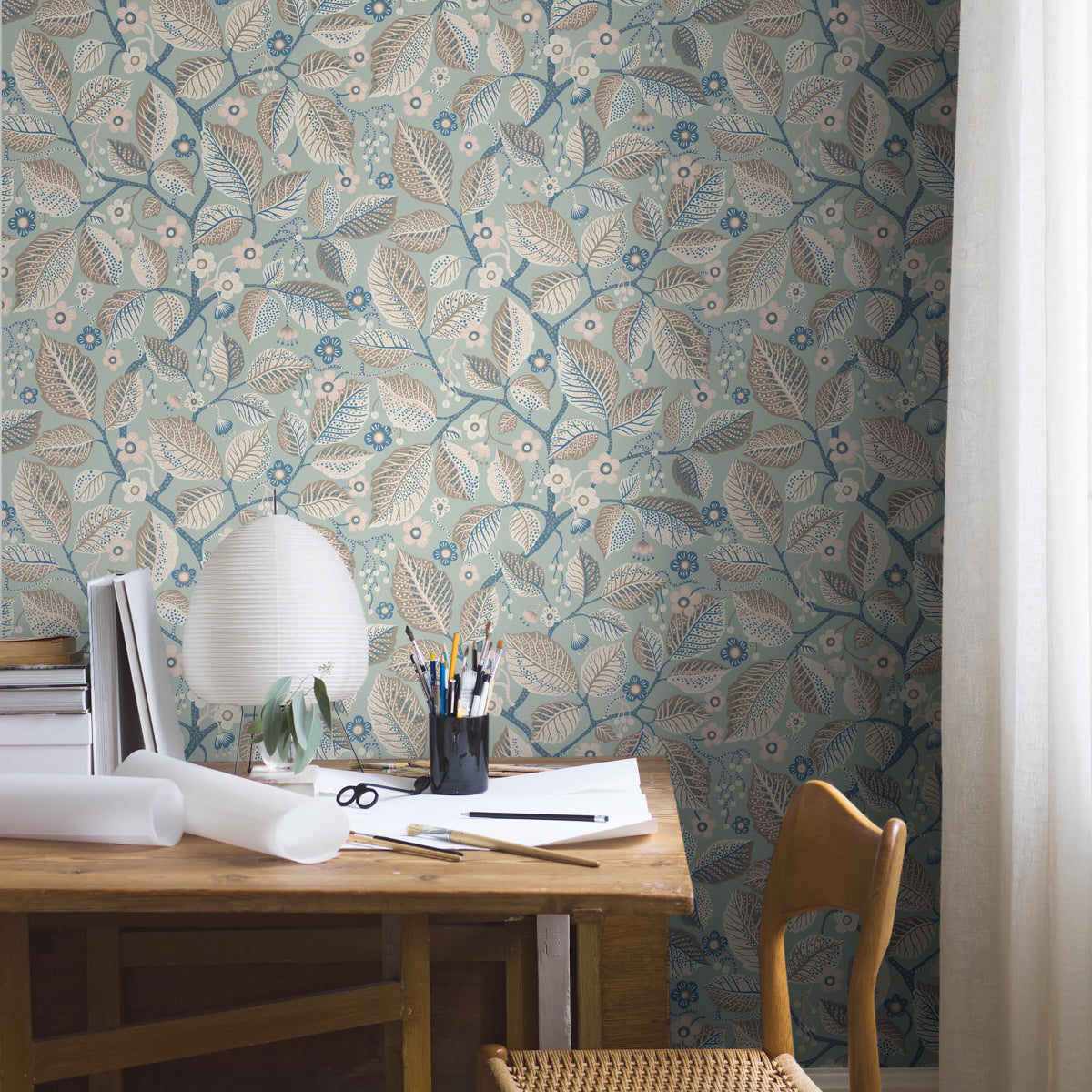 Elm Tree Wallpaper in blue and pink color - pattern number 7785 - by Schumacher in the Borastapeter collection