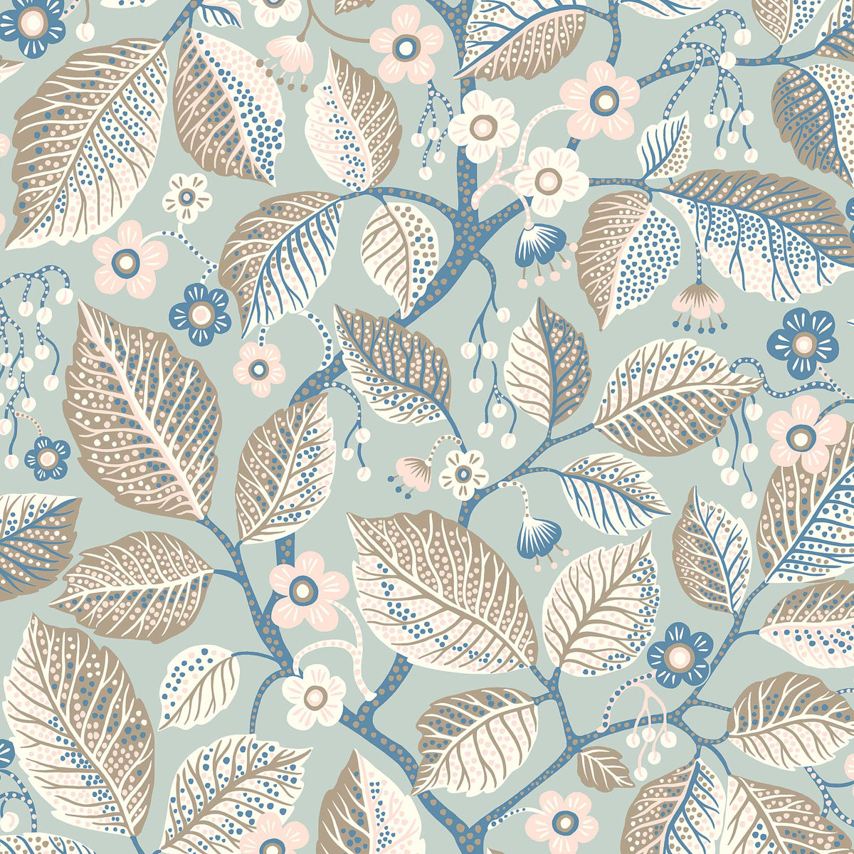 Elm Tree Wallpaper in blue and pink color - pattern number 7785 - by Schumacher in the Borastapeter collection