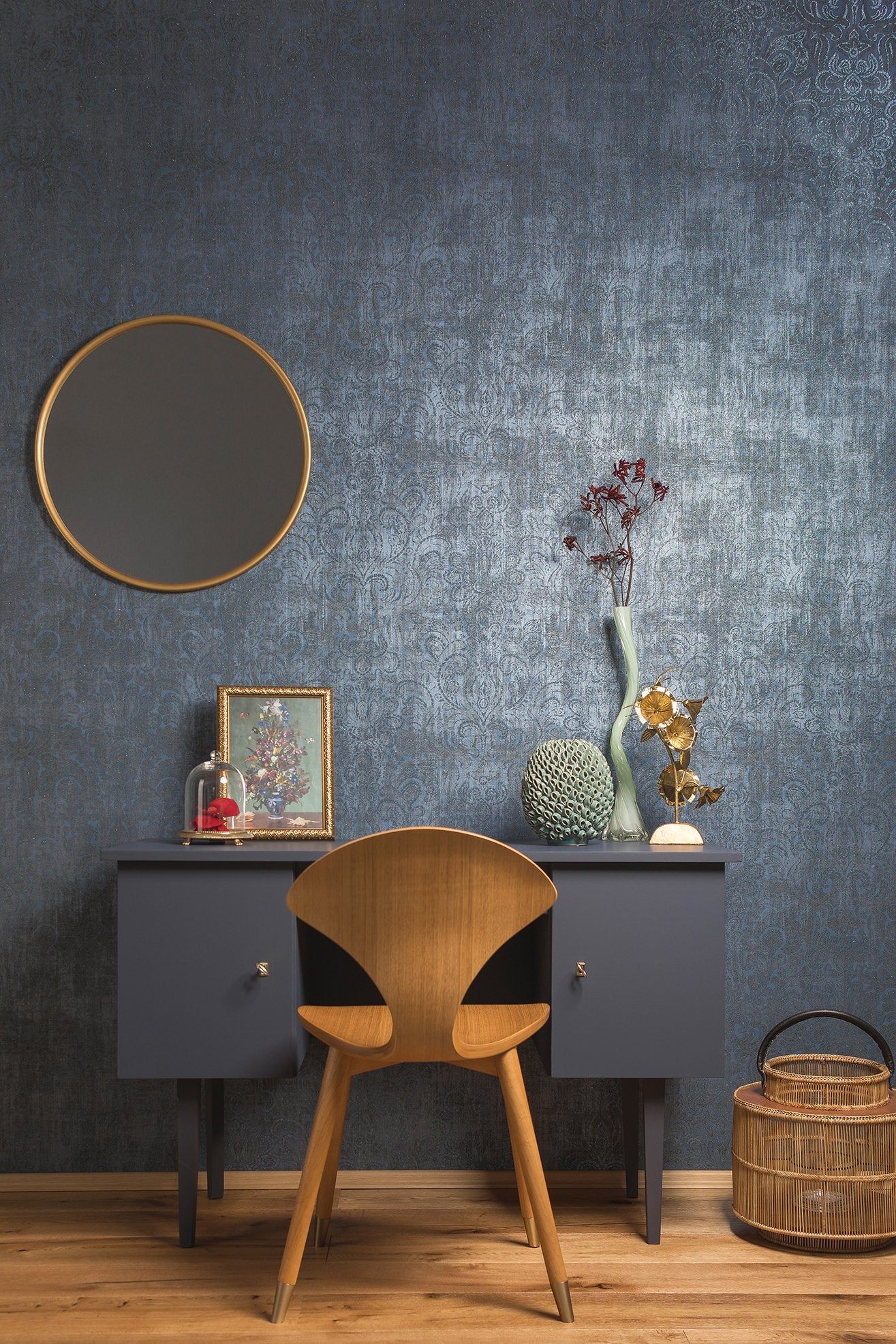 Aphrodite wallpaper in blue color - pattern number 81198 - by Galerie in the Adonea collection