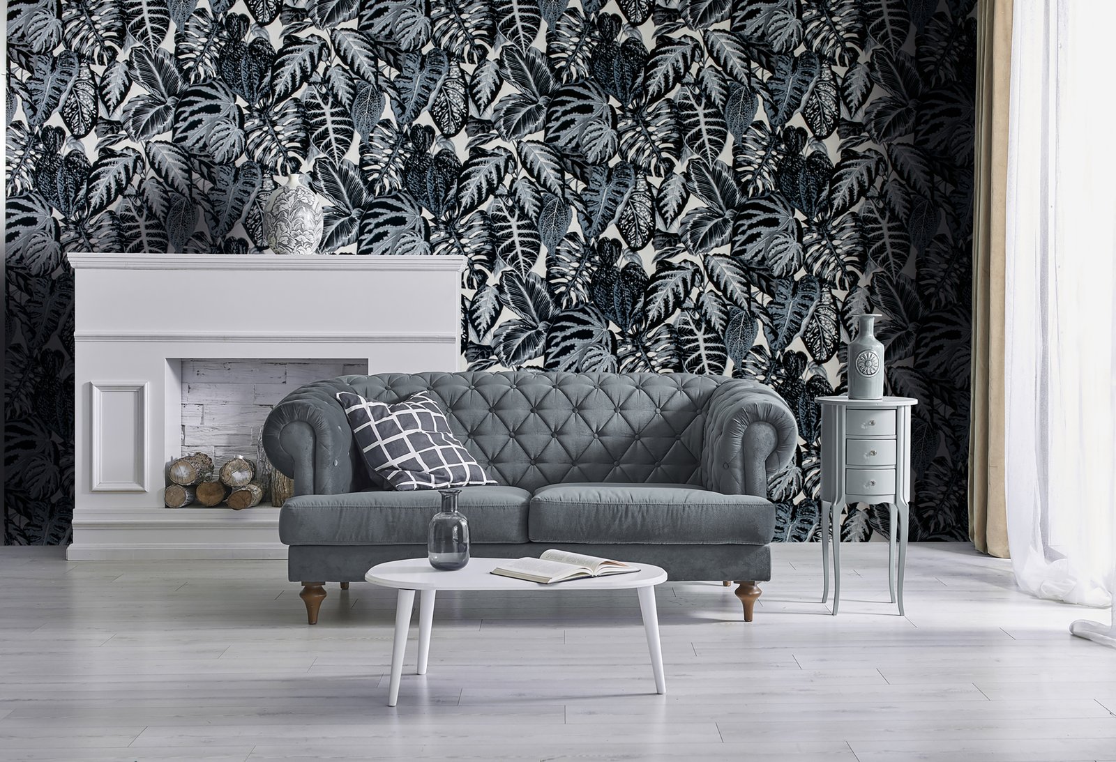 Elephant Leaf wallpaper in blue color - pattern number GH81264-23 - by Galerie in the Feel collection