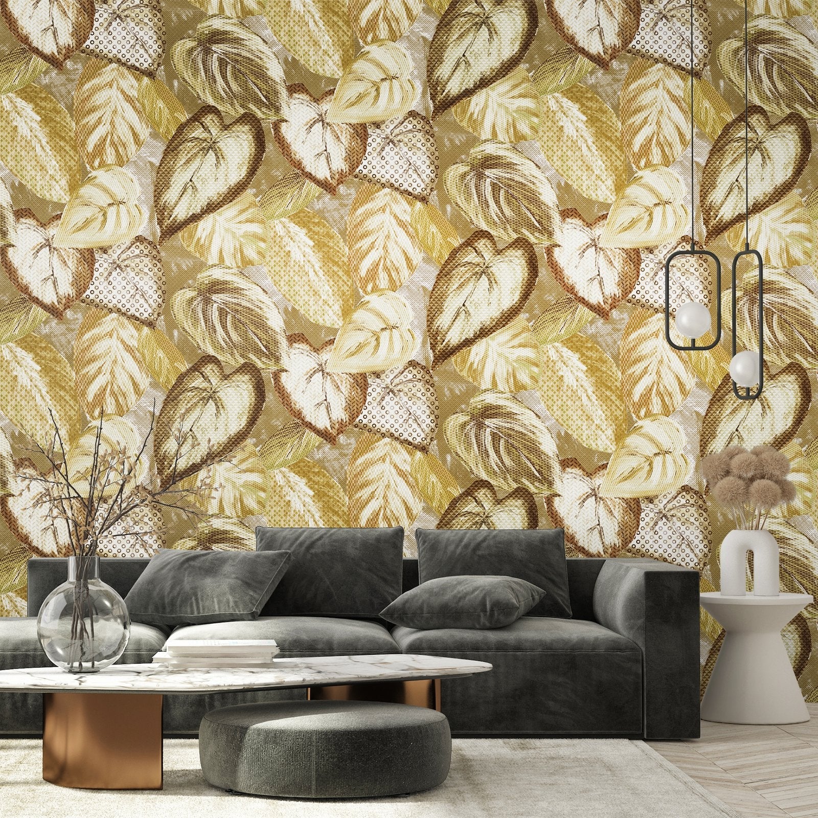 Ficus wallpaper in yellow color - pattern number GH81349-23 - by Galerie in the Pepper collection
