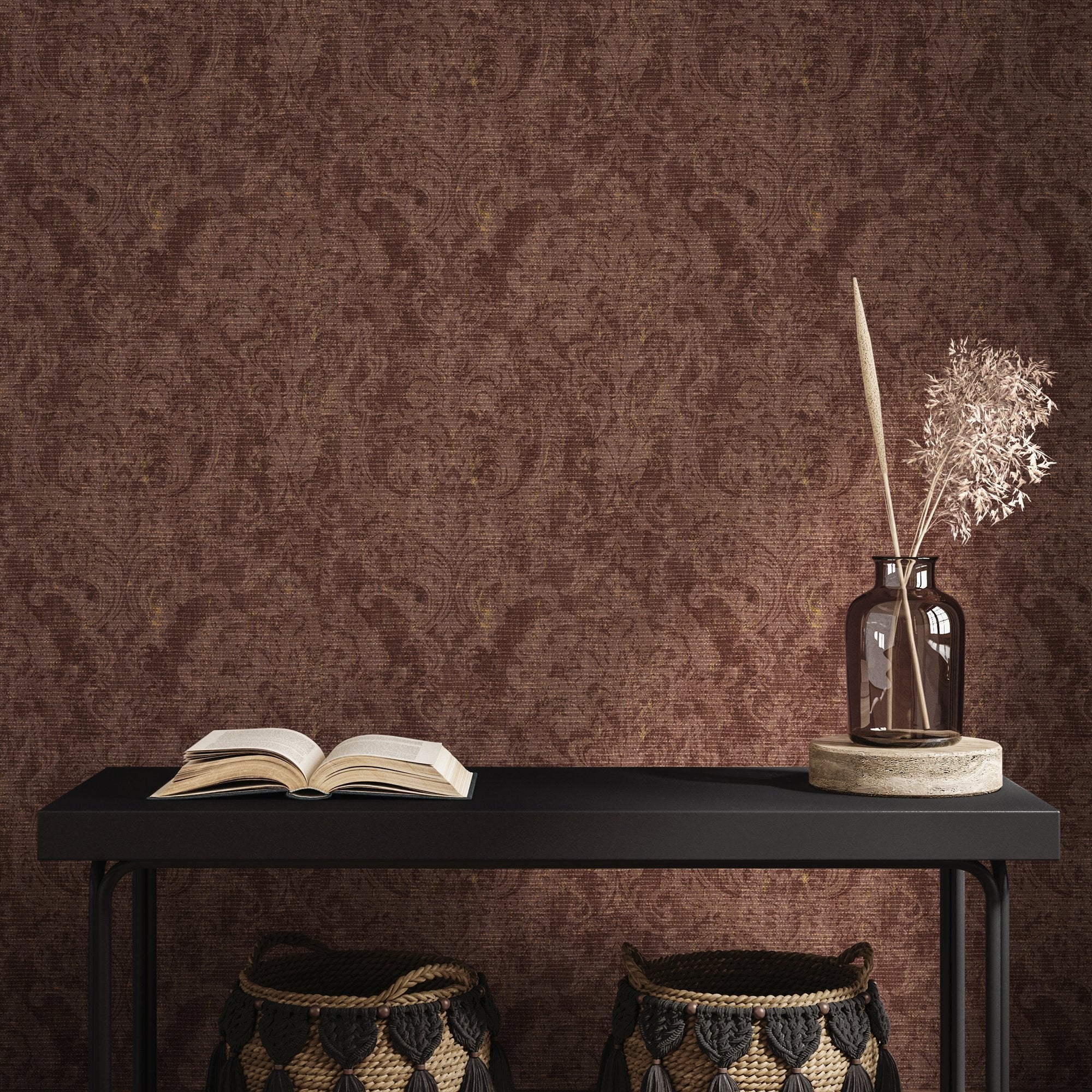 Damask Wallpaper in Red color - pattern number 81429 - by Galerie in the Cerra collection
