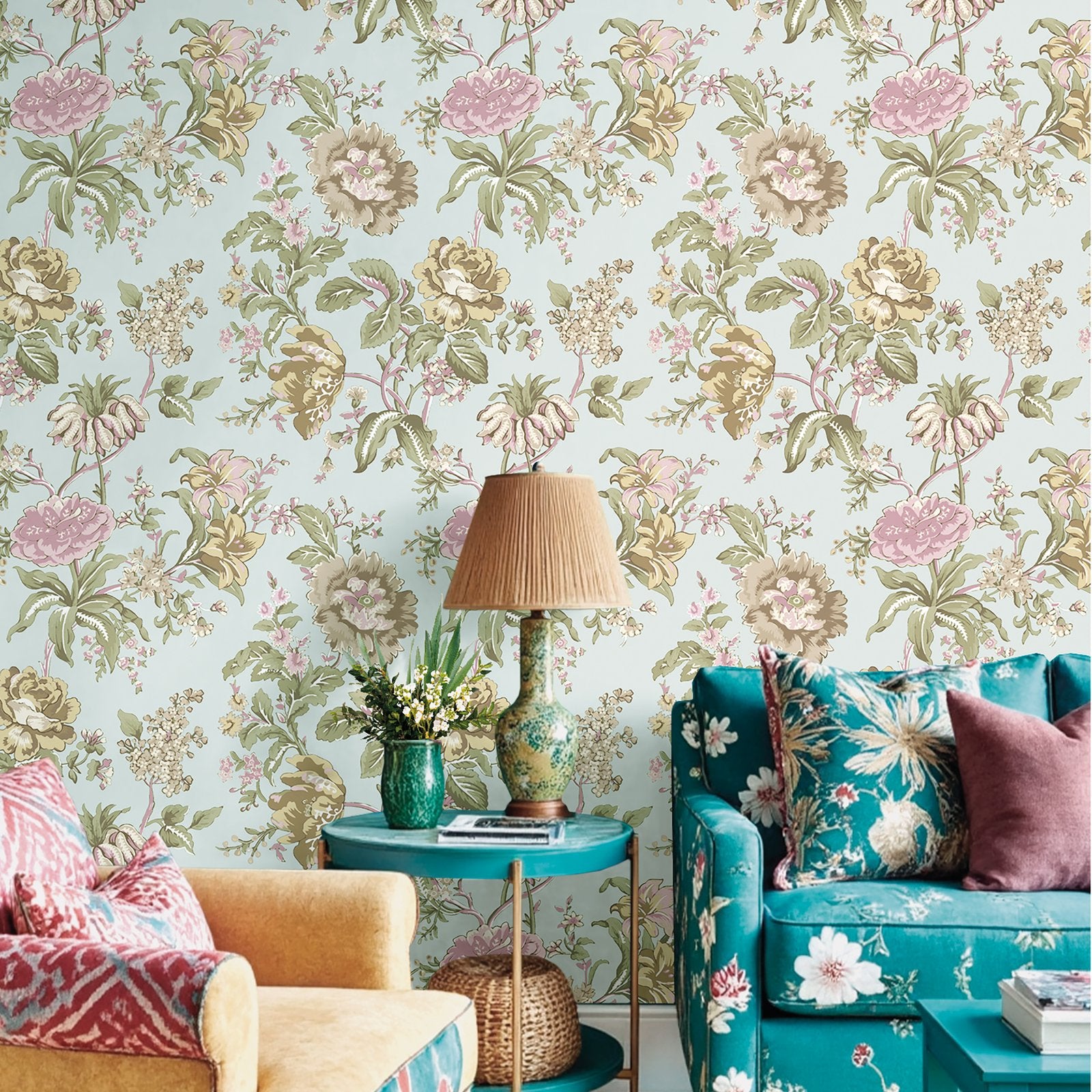 Oriente Garden Wallpaper in Blue color - pattern number 8307 - by Galerie in the Blooming Garden collection
